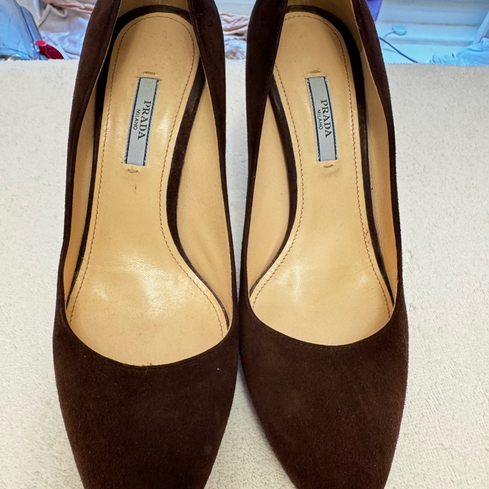 Prada Brown Suede Heels Elegant Design